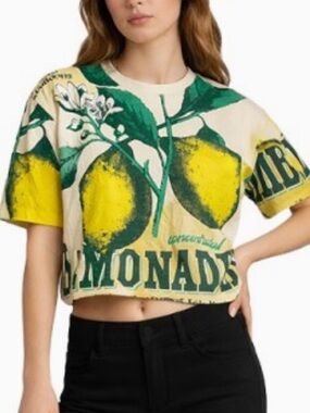 454. Women’s Lemon Graphic Crop Cotton Tee NEW